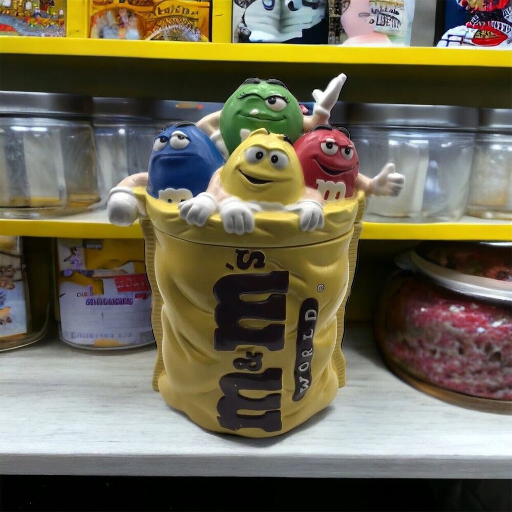 M&M's World Las Vegas Out of Bag Ceramic Candy Cookie Jar 12 5/8" Tall * READ